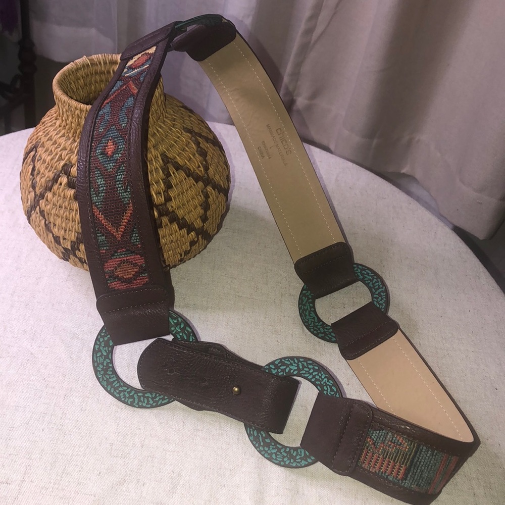 Chico's Brown Leather & Print Belt